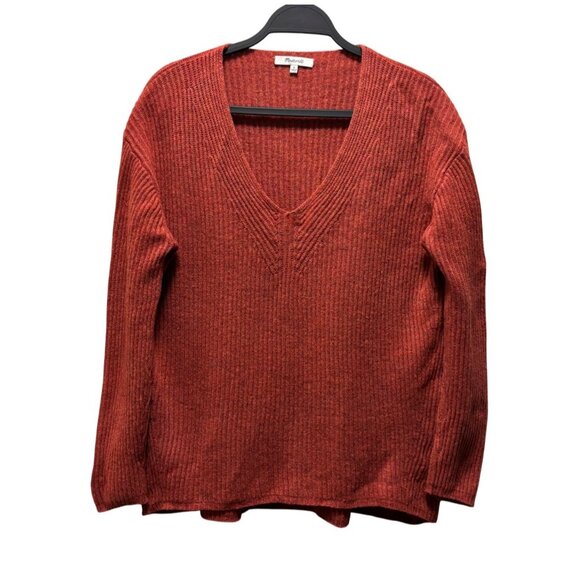 Madewell Woodside Pullover Sweater Ribbed Knit V-Neck Size M Wool Blend Hthr Rus - Picture 4 of 9